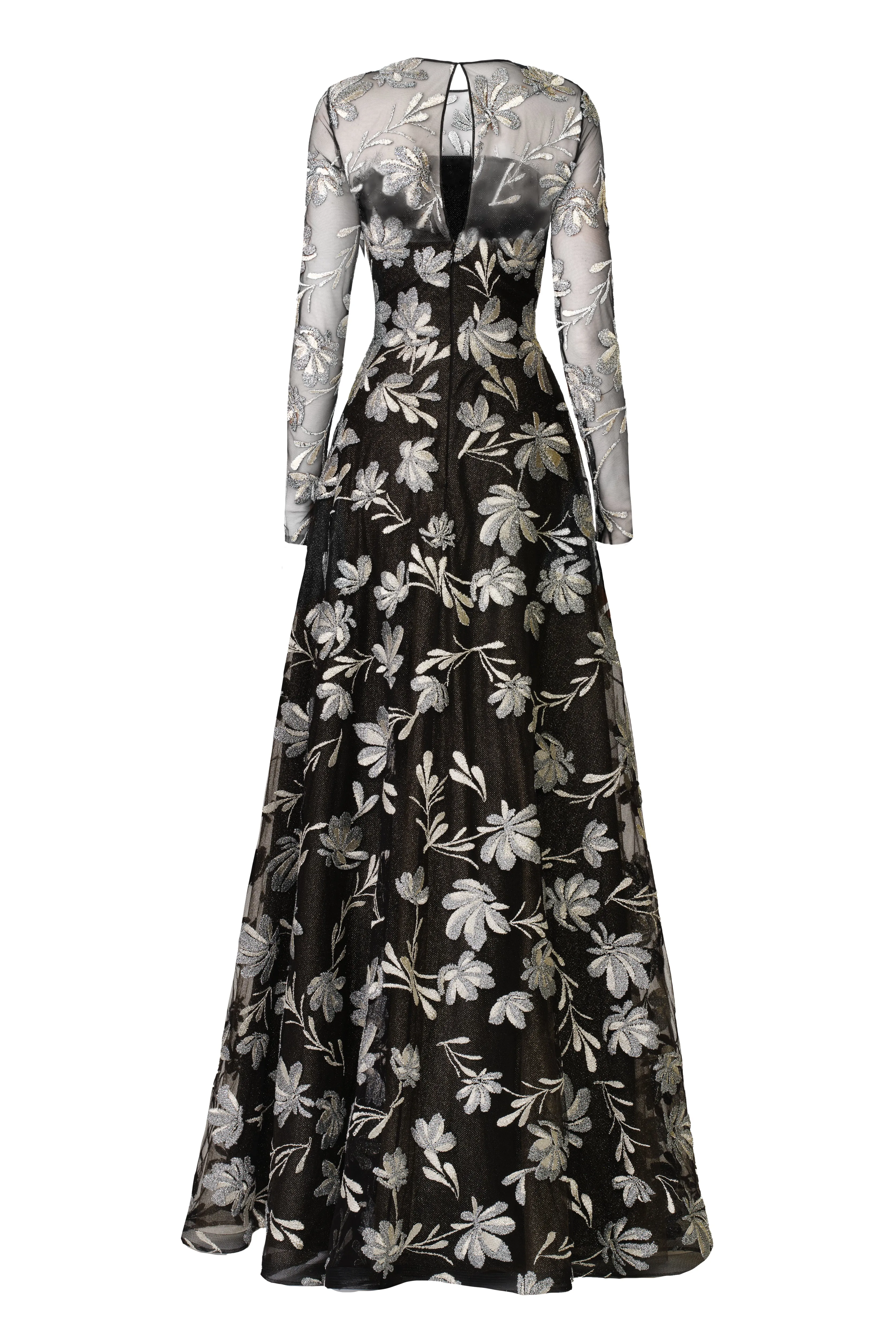 METALLIC FLORAL LONG-SLEEVE GOWN sold by Naeem Khan product image thumbnail 3