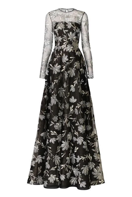 METALLIC FLORAL LONG-SLEEVE GOWN made by Naeem Khan