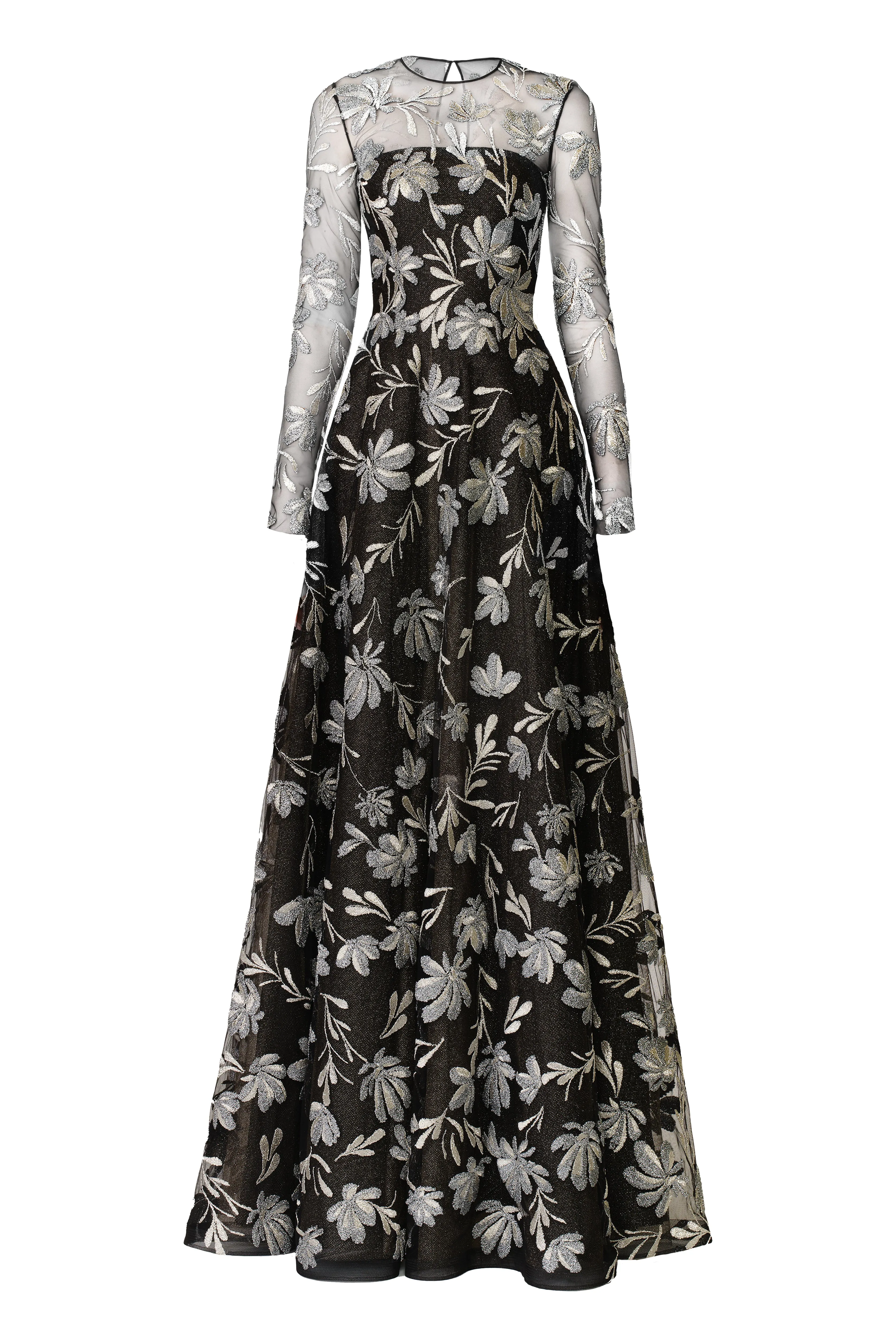 METALLIC FLORAL LONG-SLEEVE GOWN sold by Naeem Khan