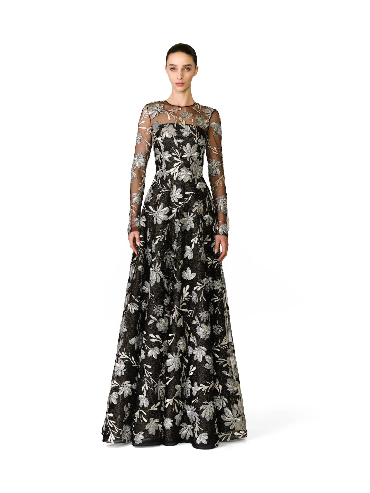 METALLIC FLORAL LONG-SLEEVE GOWN sold by Naeem Khan product image thumbnail 2