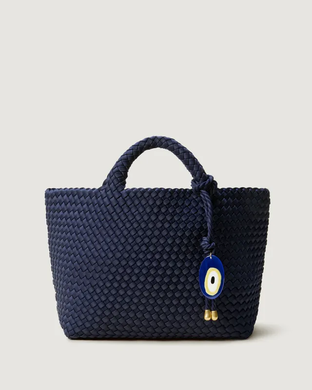St. Barths Medium Tote with Evil Eye Charm | Ink Blue sold by Naghedi