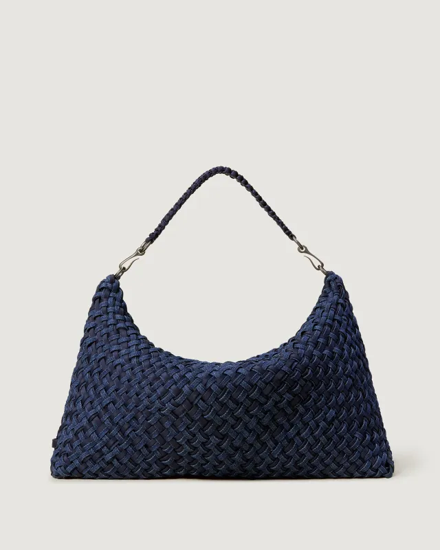 Porto Medium Half-Moon Bag Double Weave Denim | Indigo made by Naghedi