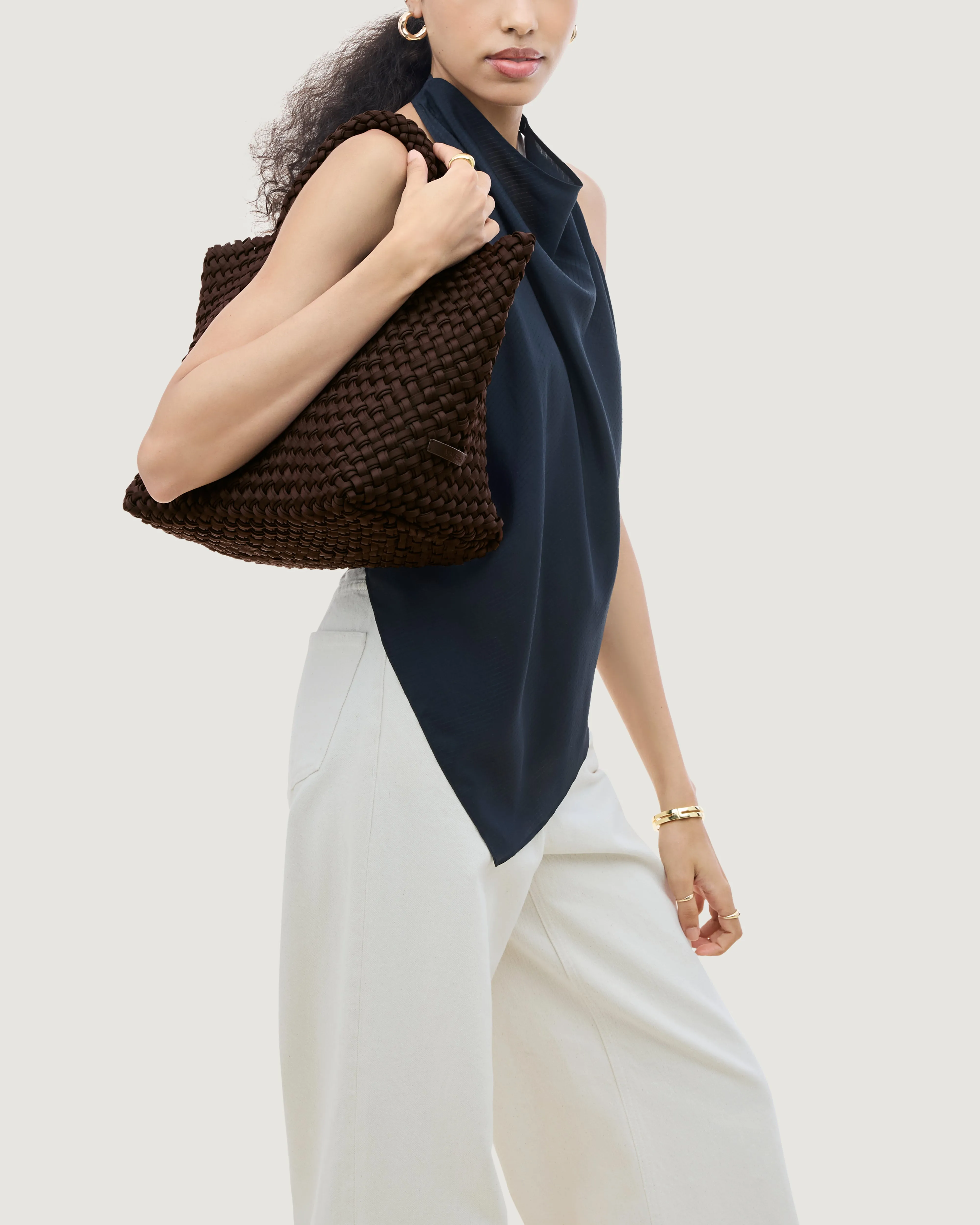 St. Barths Medium Tote Double Weave | Chocolate sold by Naghedi product image thumbnail 5