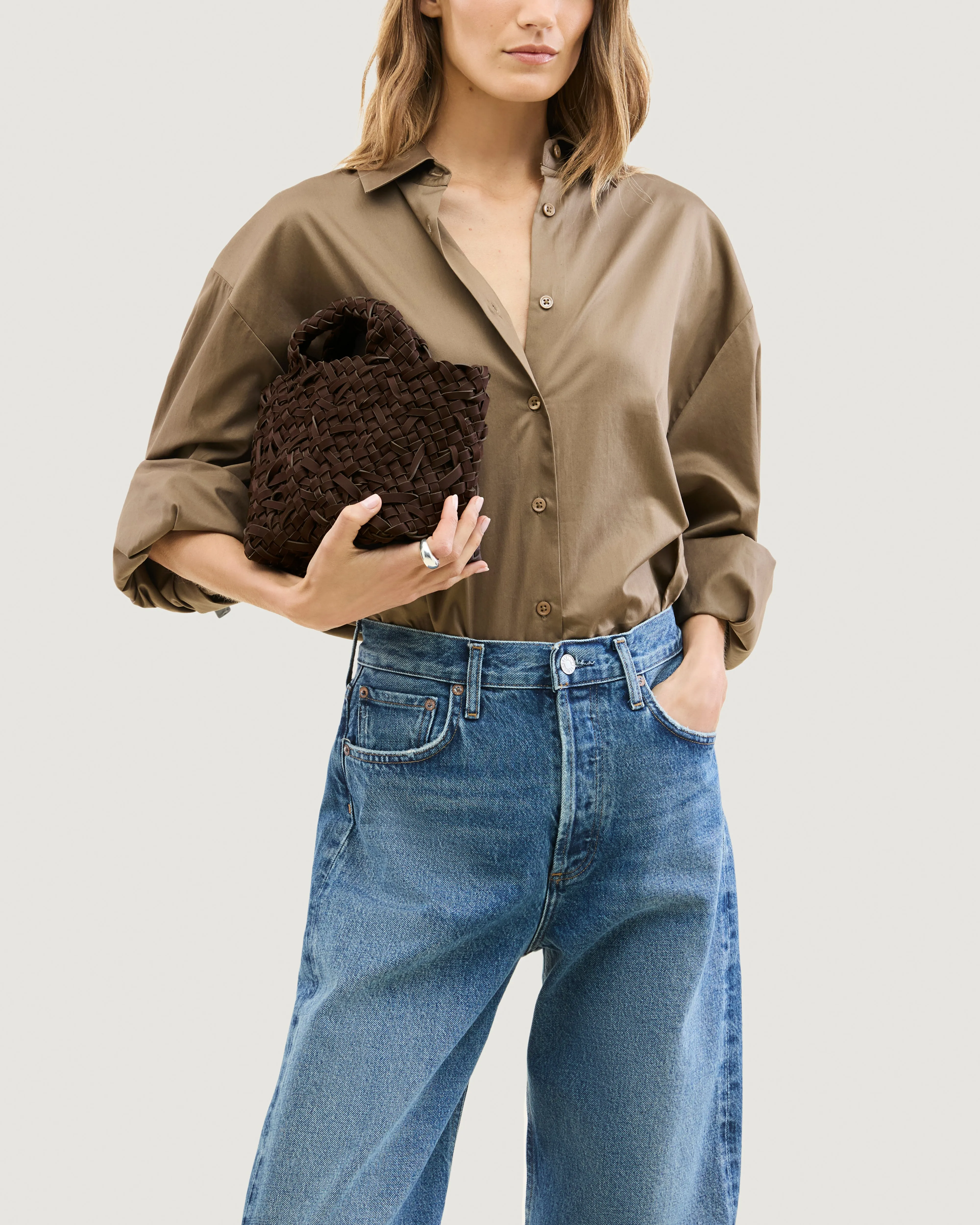 St. Barths Petit Tote Nest Weave | Chocolate sold by Naghedi product image thumbnail 5