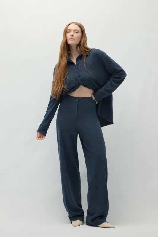 NAPLES DENIM CASHMERE WIDE LEG PANTS sold by NakedCashmere