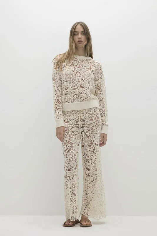 MONICA CROCHET CASHMERE BLEND CREWNECK sold by NakedCashmere