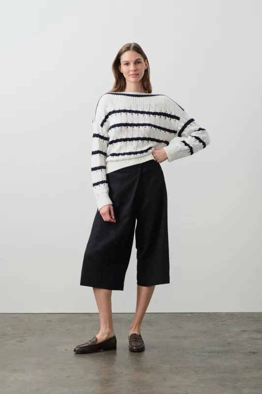 PAULA STRIPED OFF THE SHOULDER SWEATER made by NakedCashmere