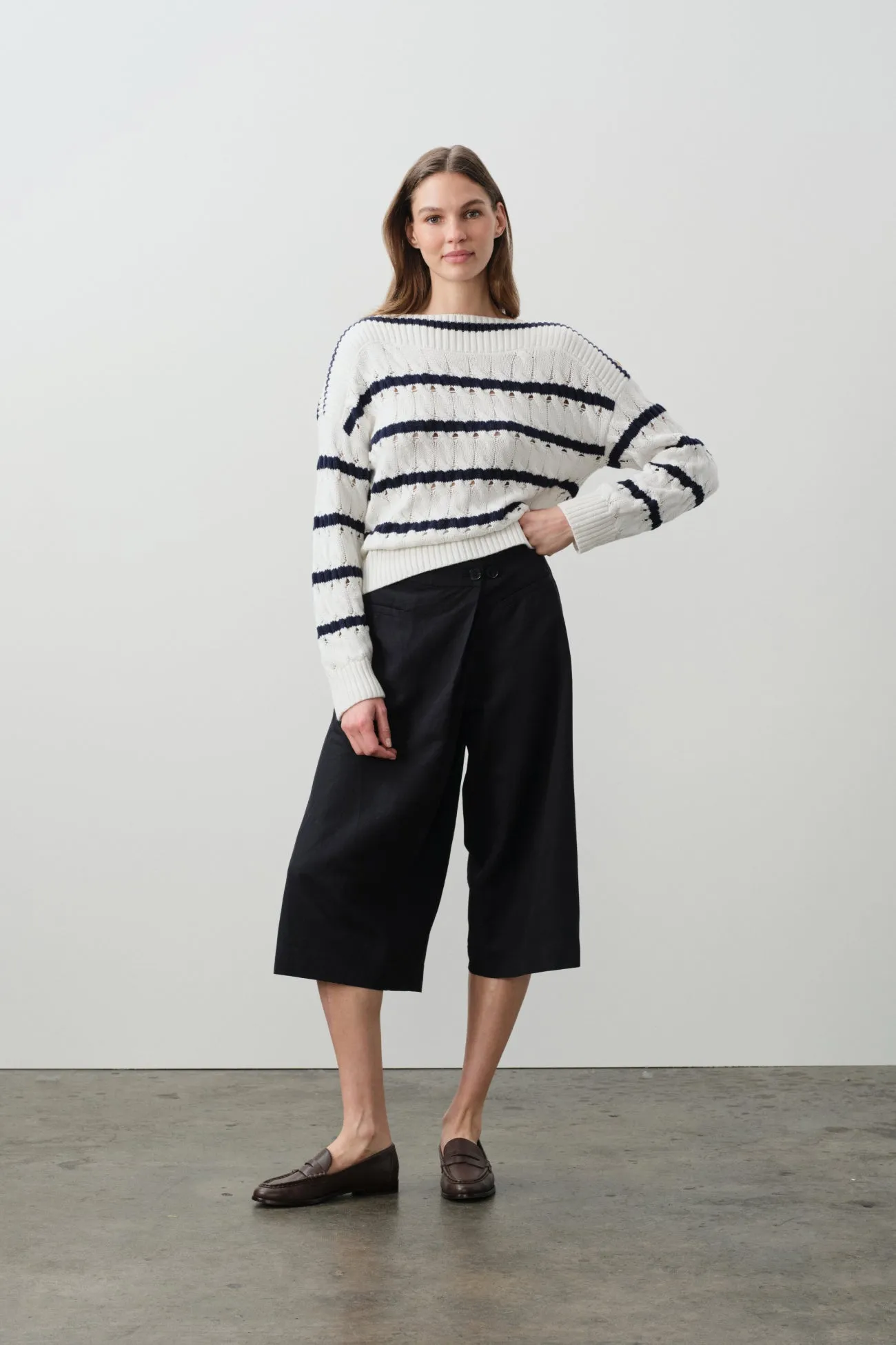 PAULA STRIPED OFF THE SHOULDER SWEATER sold by NakedCashmere