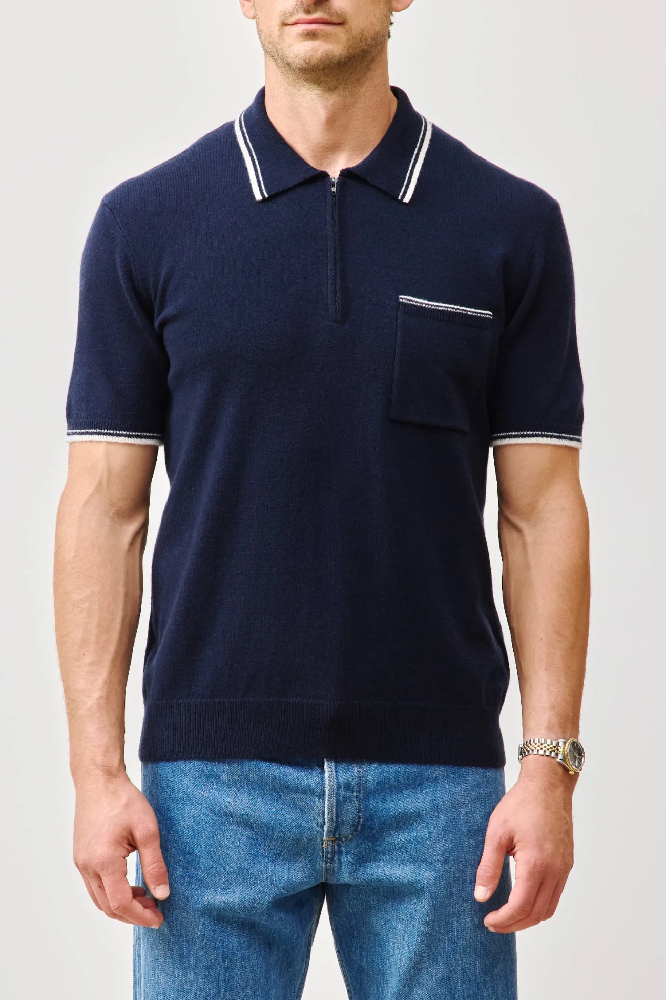 ALDRICH CASHMERE QUARTER-ZIP POLO SHIRT sold by NakedCashmere