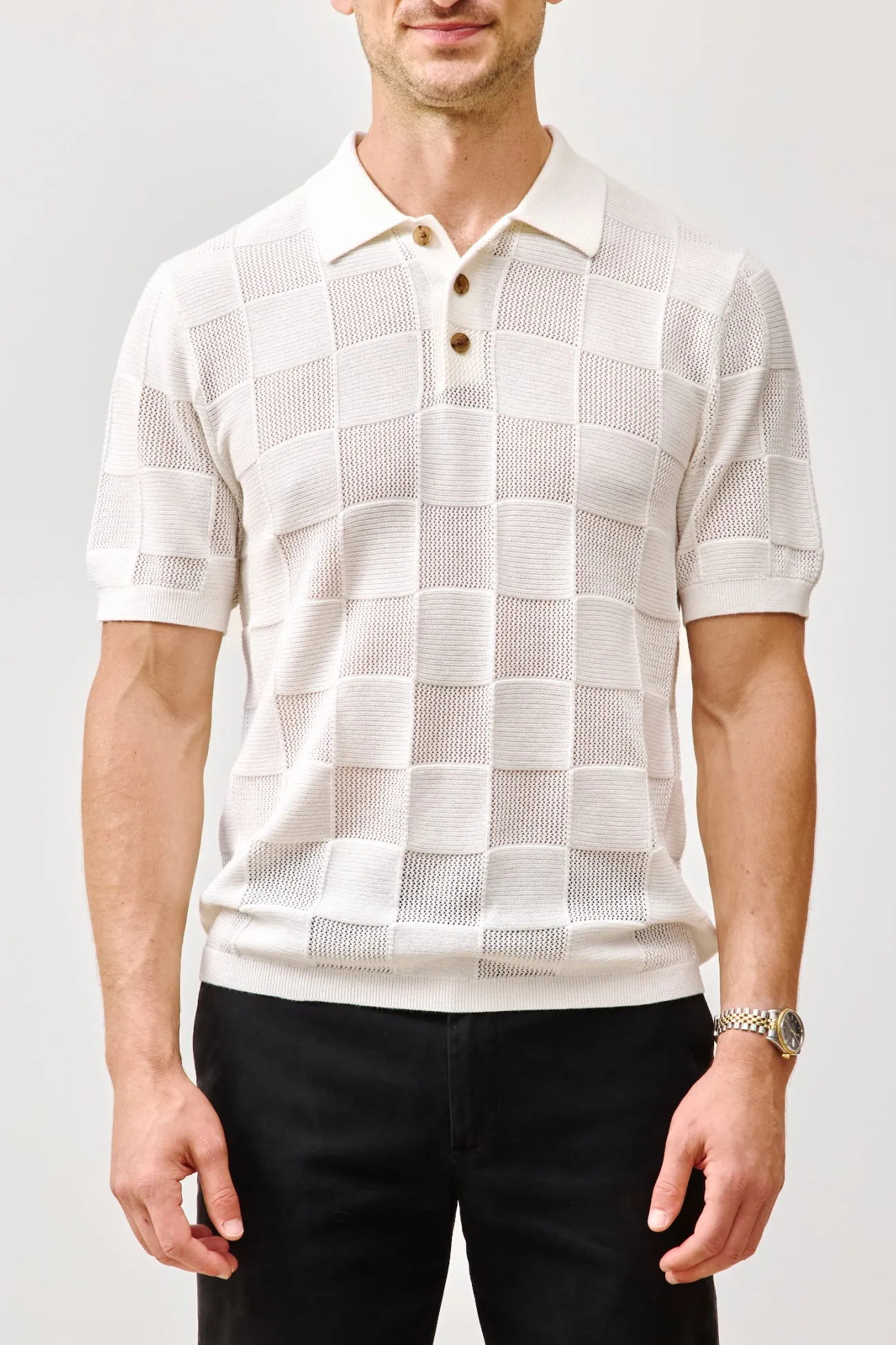 BRADLEY COTTON CASHMERE CHECKERED POLO sold by NakedCashmere