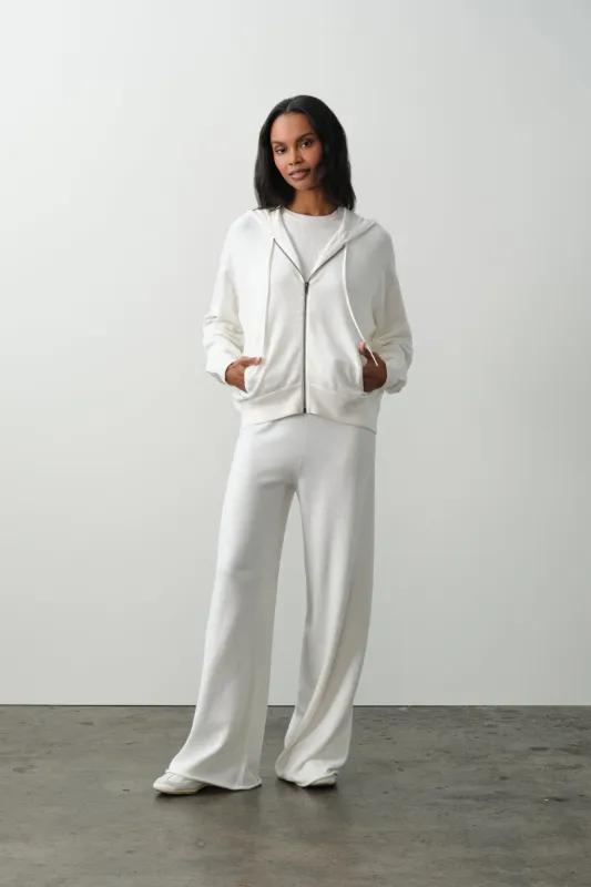 SERENA COTTON CASHMERE ZIP-UP HOODIE - ECRU made by NakedCashmere