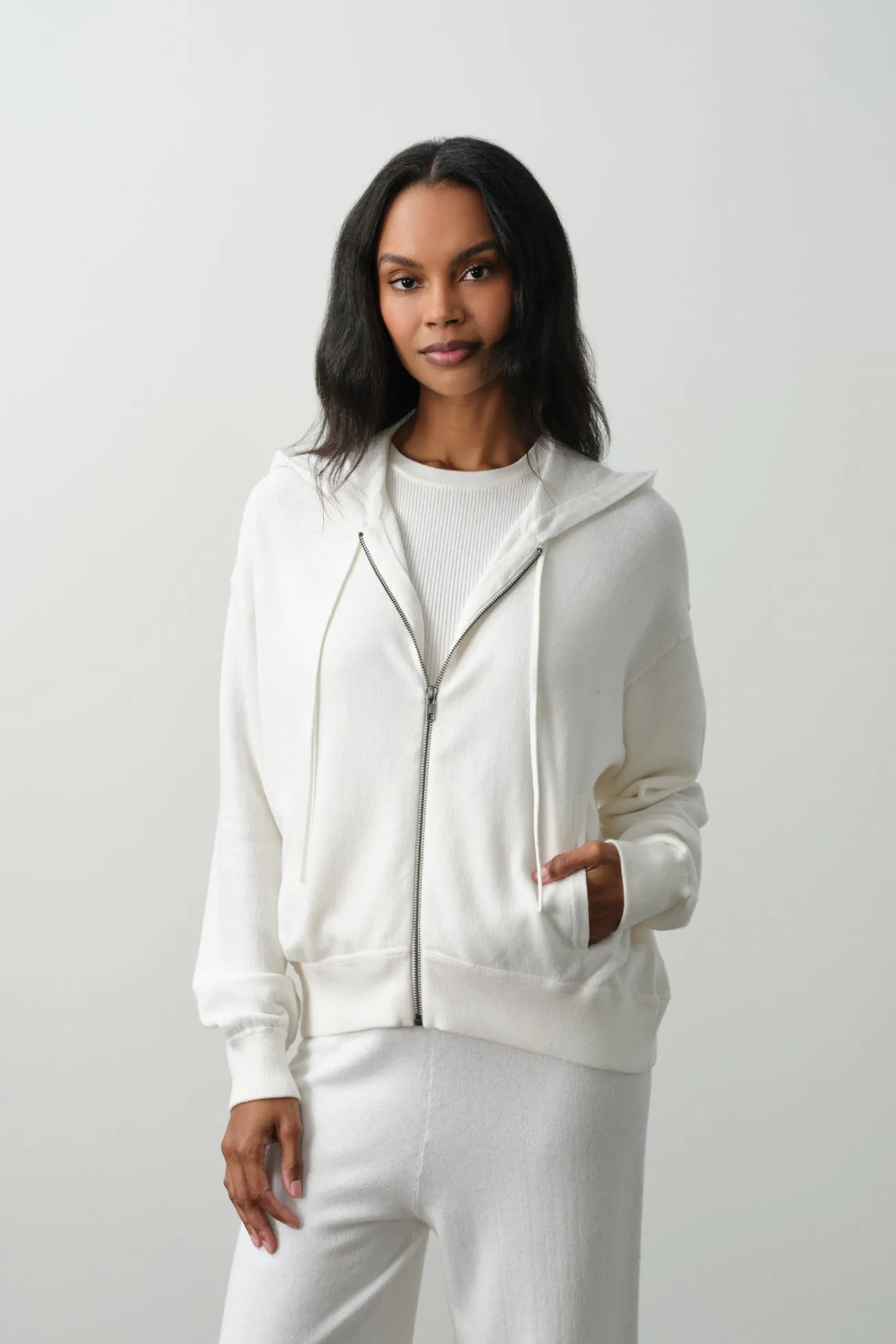 SERENA COTTON CASHMERE ZIP-UP HOODIE - ECRU sold by NakedCashmere product image thumbnail 2