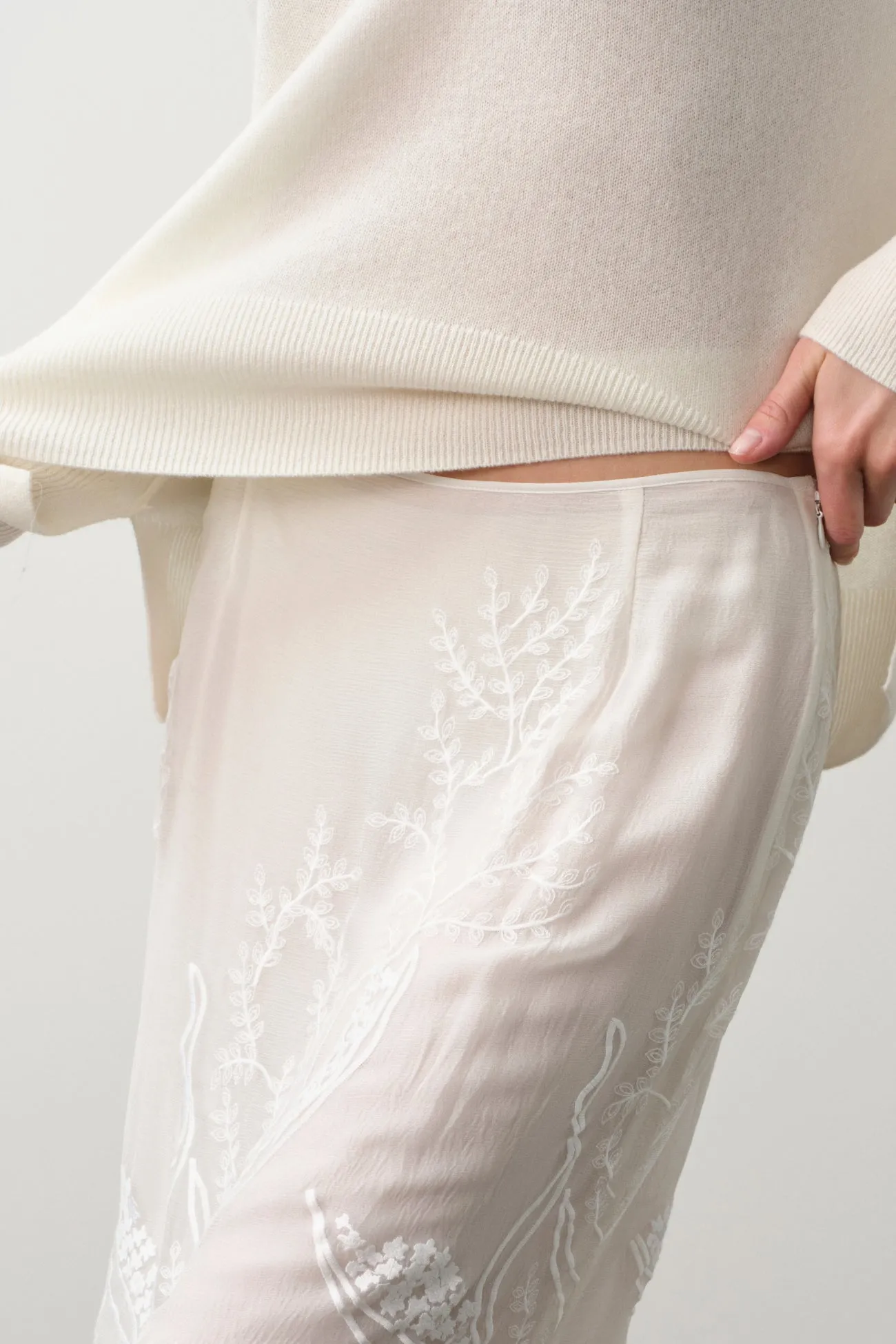 SALLY FLORAL SILK CHIFFON MIDI SKIRT - ECRU sold by NakedCashmere product image thumbnail 4