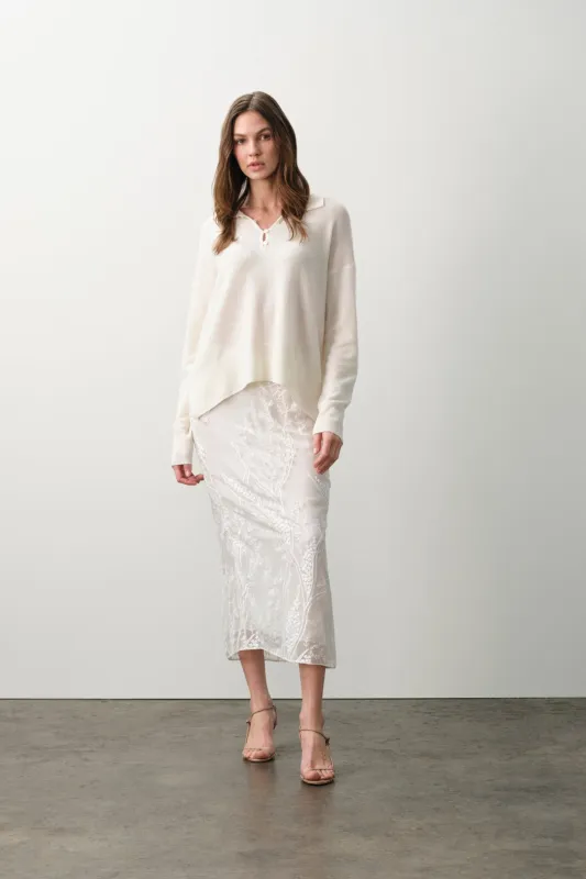 SALLY FLORAL SILK CHIFFON MIDI SKIRT - ECRU made by NakedCashmere