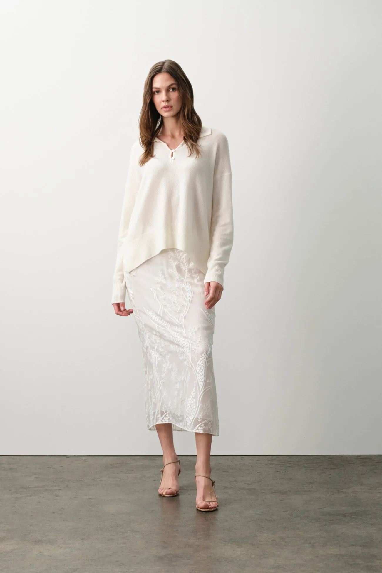 SALLY FLORAL SILK CHIFFON MIDI SKIRT - ECRU sold by NakedCashmere