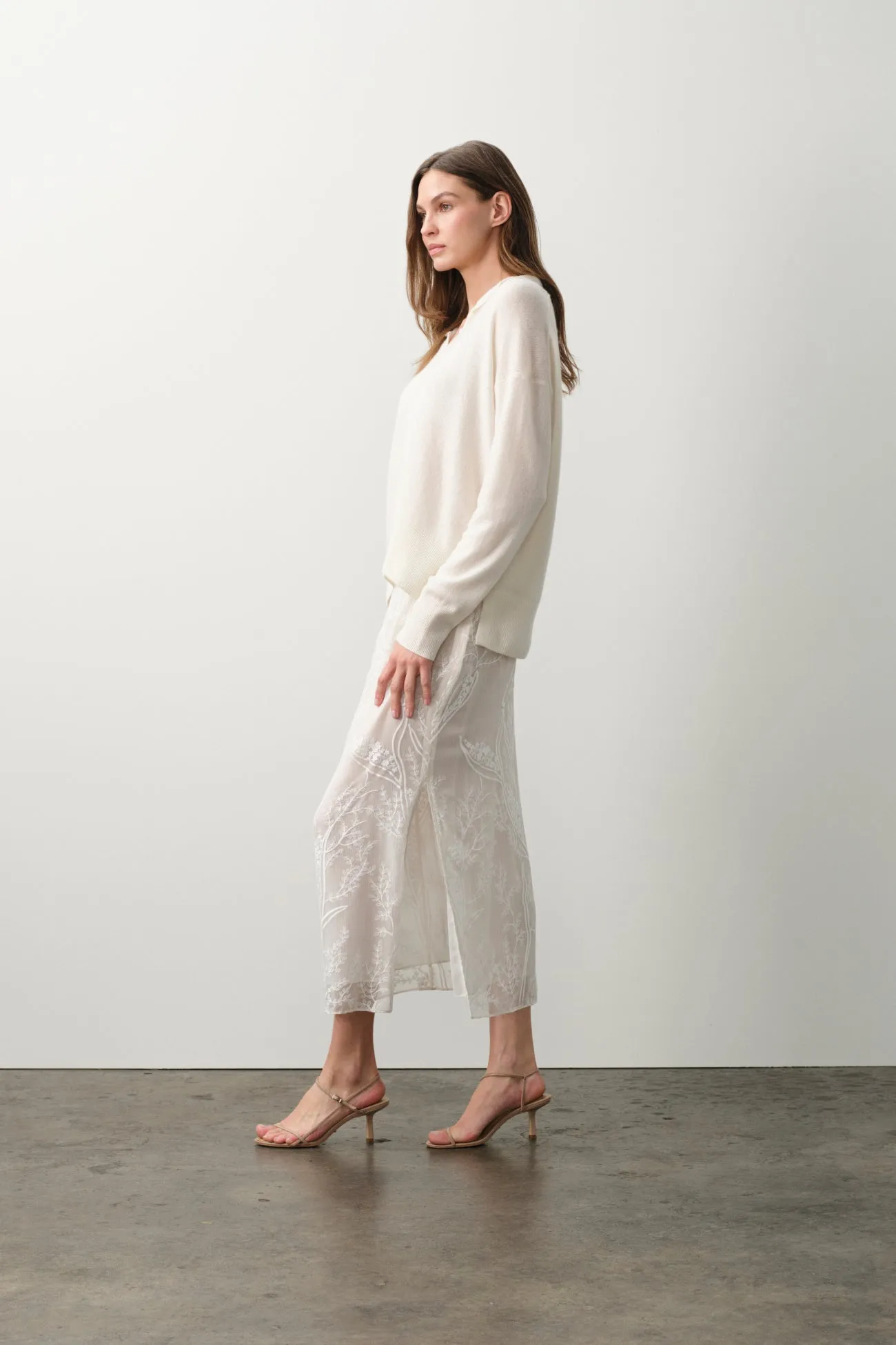 SALLY FLORAL SILK CHIFFON MIDI SKIRT - ECRU sold by NakedCashmere product image thumbnail 2