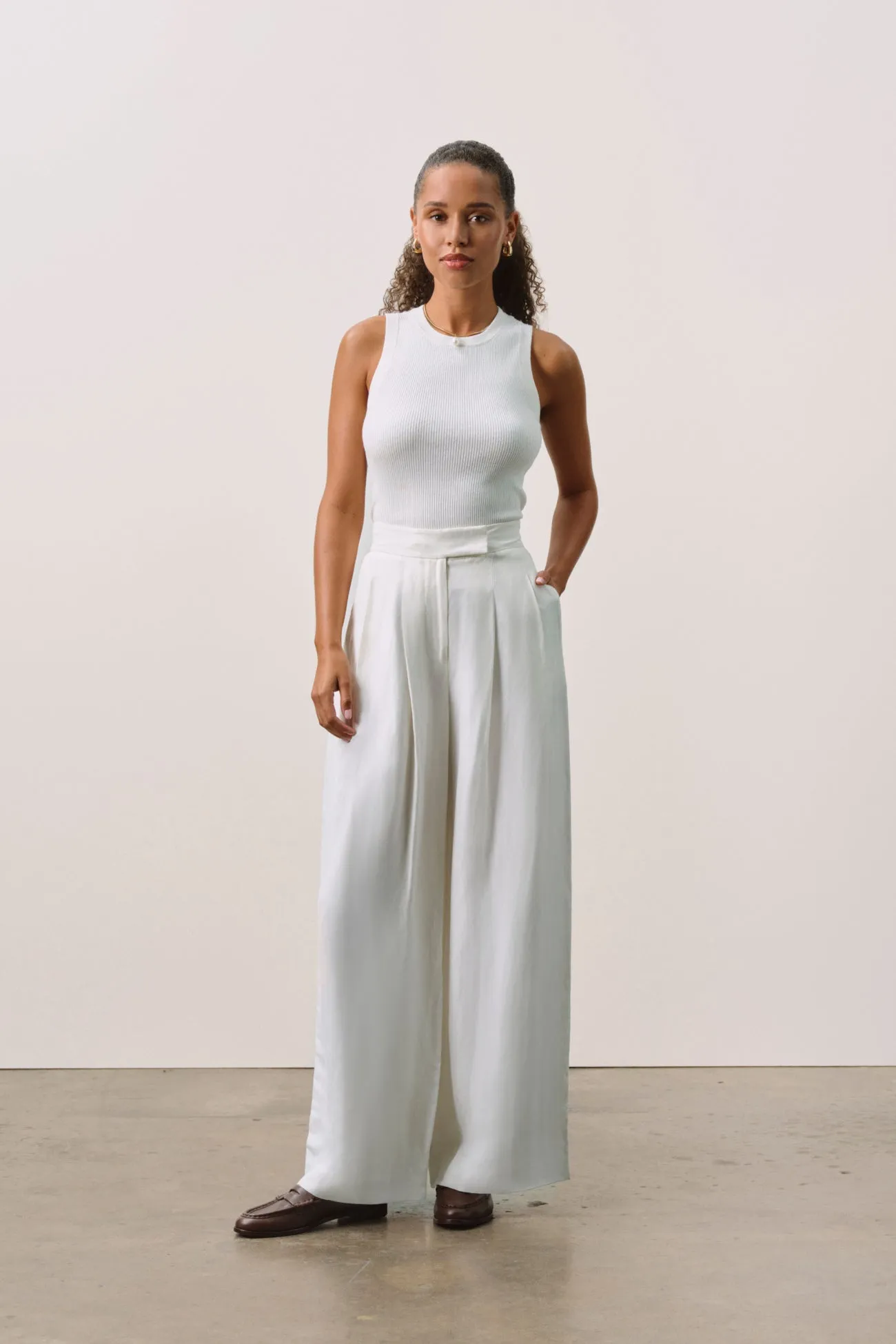 LEYNA SILK LINEN WIDE LEG PANT - ECRU sold by NakedCashmere