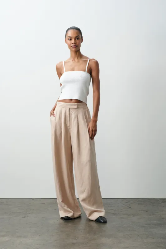LEYNA SILK LINEN WIDE LEG PANT - FLAX made by NakedCashmere