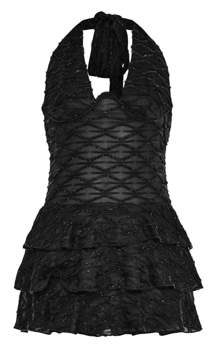 Petite Black Glitter Detail Ruffle Mini Dress sold by Nasty Gal product image thumbnail 5