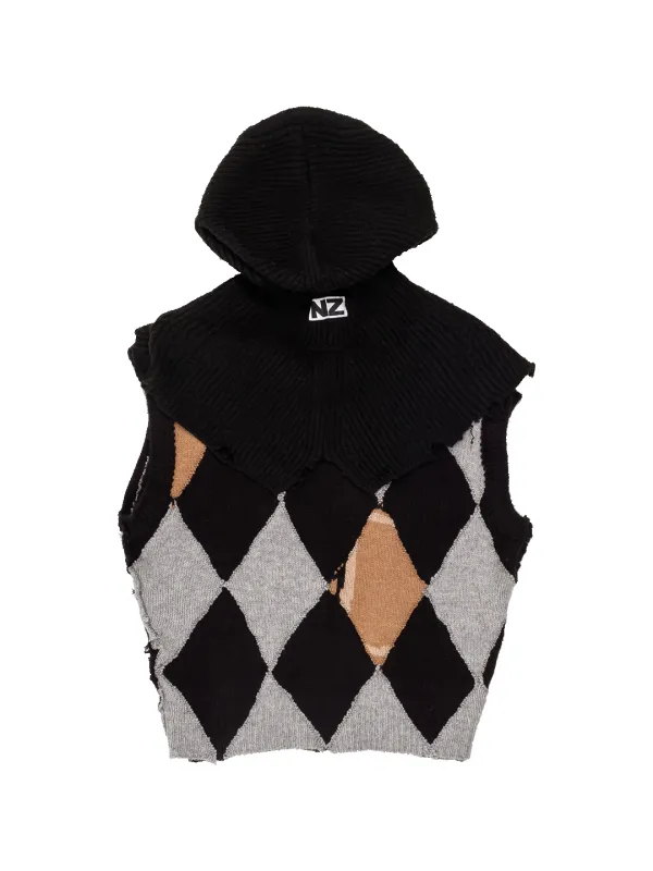 UPCYCLED ARGYLLE HOODED VEST sold by Natasha Zinko