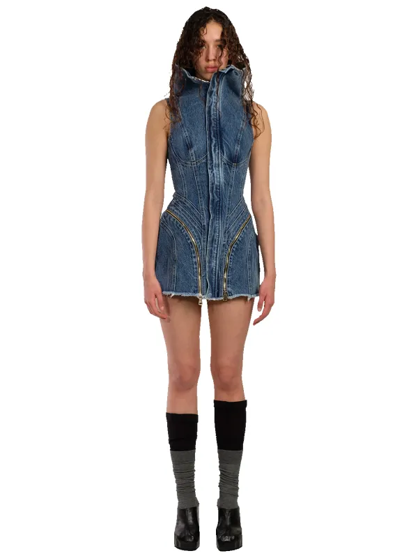 FUNNEL NECK DENIM DRESS sold by Natasha Zinko
