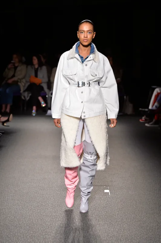 White Denim/Shearling Oversized Jacket sold by Natasha Zinko