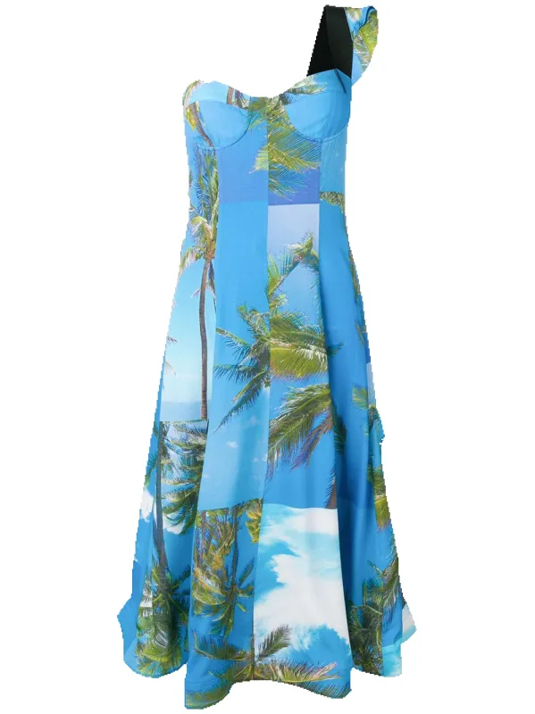 Tropical-print One Shoulder Dress sold by Natasha Zinko