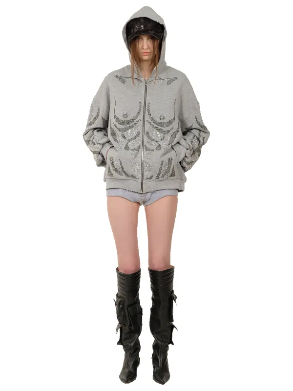 Rhinestones Zip-up Hoodie sold by Natasha Zinko