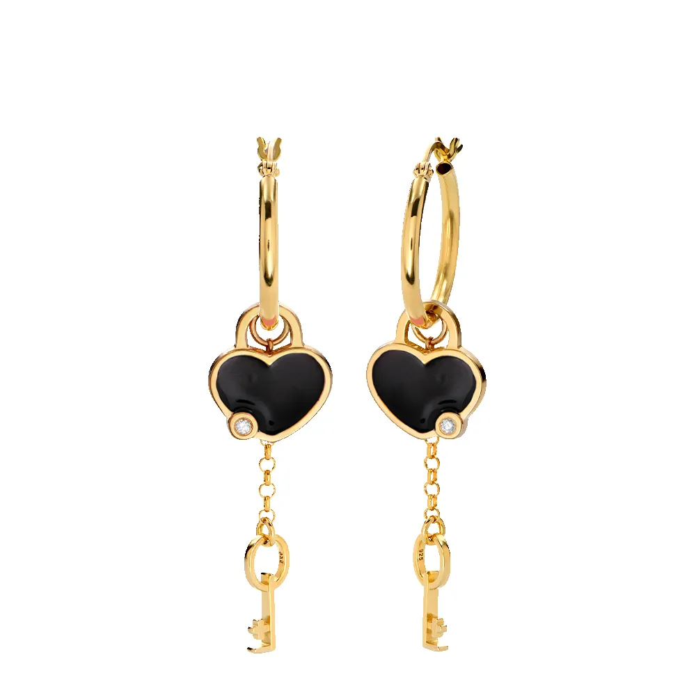 Heart On Lock Hoop Earrings With Diamond - Gold Vermeil sold by Natasha Zinko product image thumbnail 2