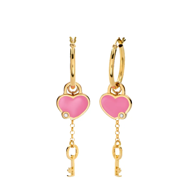 Heart On Lock Hoop Earrings With Diamond - Gold Vermeil sold by Natasha Zinko