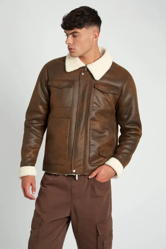 CABOT VINTAGE EFFECT FAUX SHEARLING JACKET sold by NATIVE YOUTH