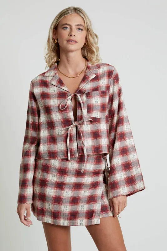 CHETI JACQUARD CHECK LONG SLEEVE SHIRT WITH TIE DETAIL made by NATIVE YOUTH