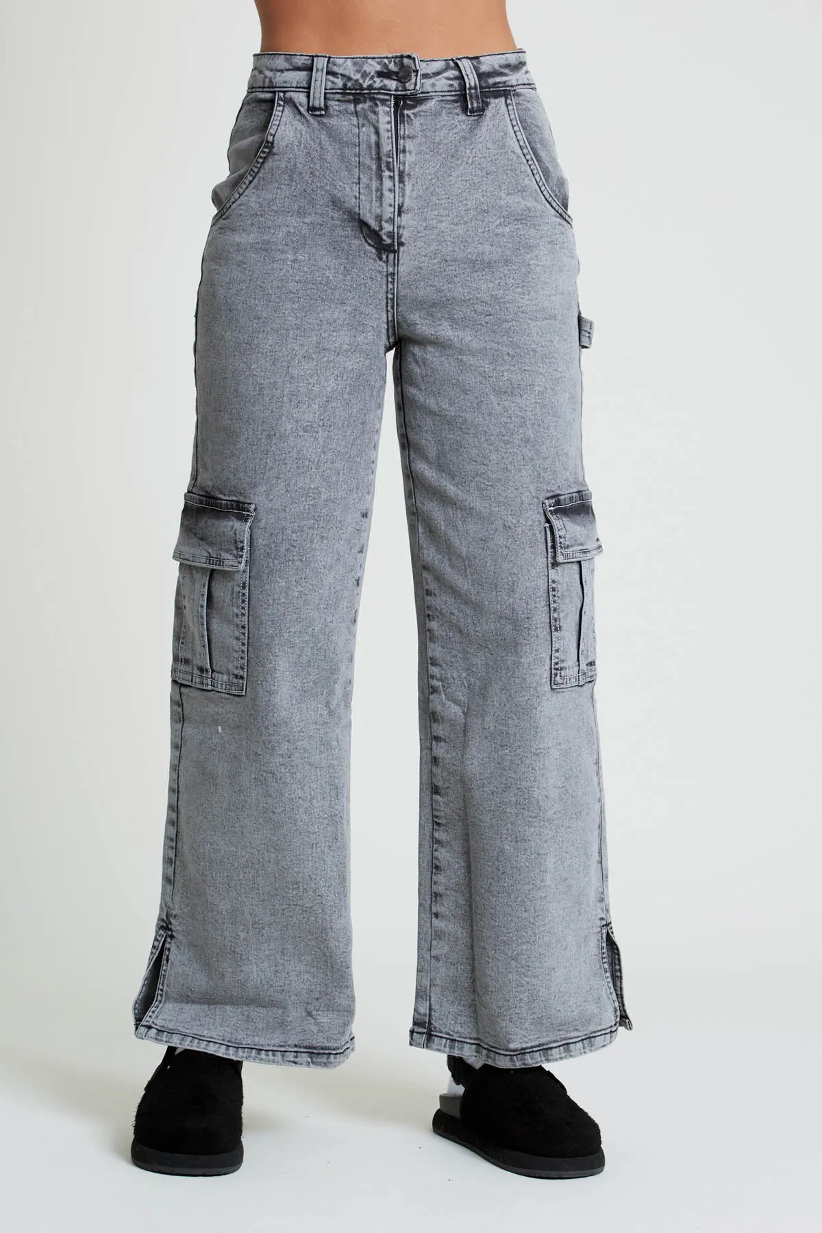 ACIALA ACID WASH WIDE LEG JEANS WITH SEAMING DETAIL sold by NATIVE YOUTH