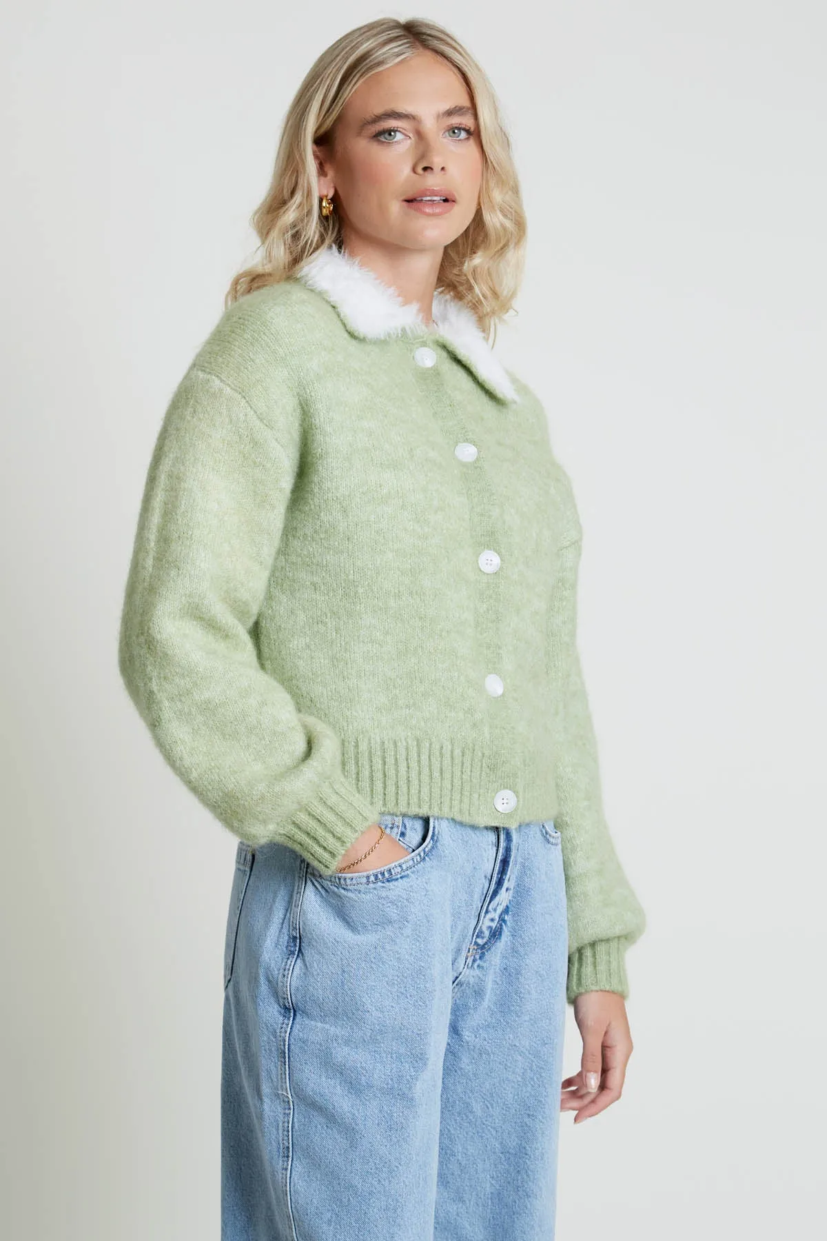 FURTI KNITTED CARDIGAN WITH CONTRAST FLUFFY COLLAR sold by NATIVE YOUTH product image thumbnail 4