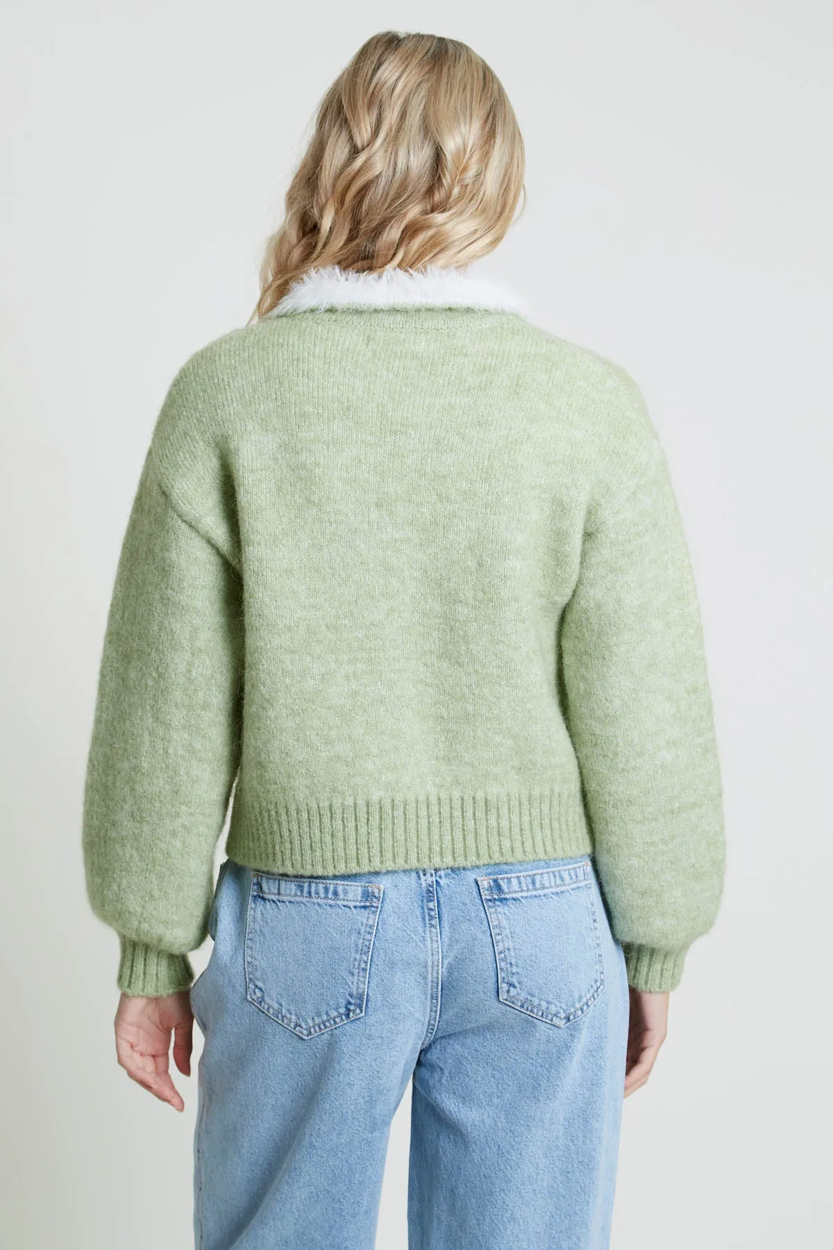 FURTI KNITTED CARDIGAN WITH CONTRAST FLUFFY COLLAR sold by NATIVE YOUTH product image thumbnail 5