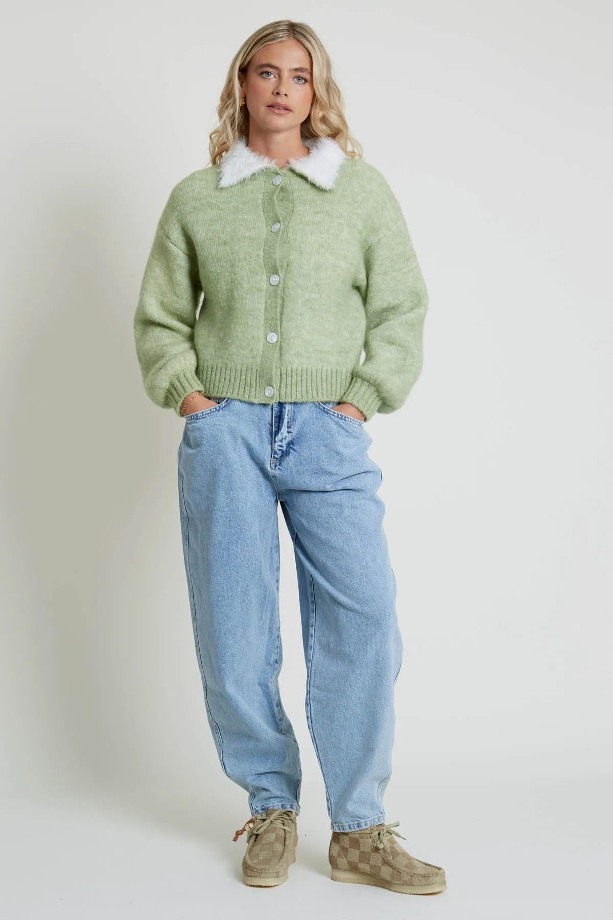 FURTI KNITTED CARDIGAN WITH CONTRAST FLUFFY COLLAR sold by NATIVE YOUTH product image thumbnail 2