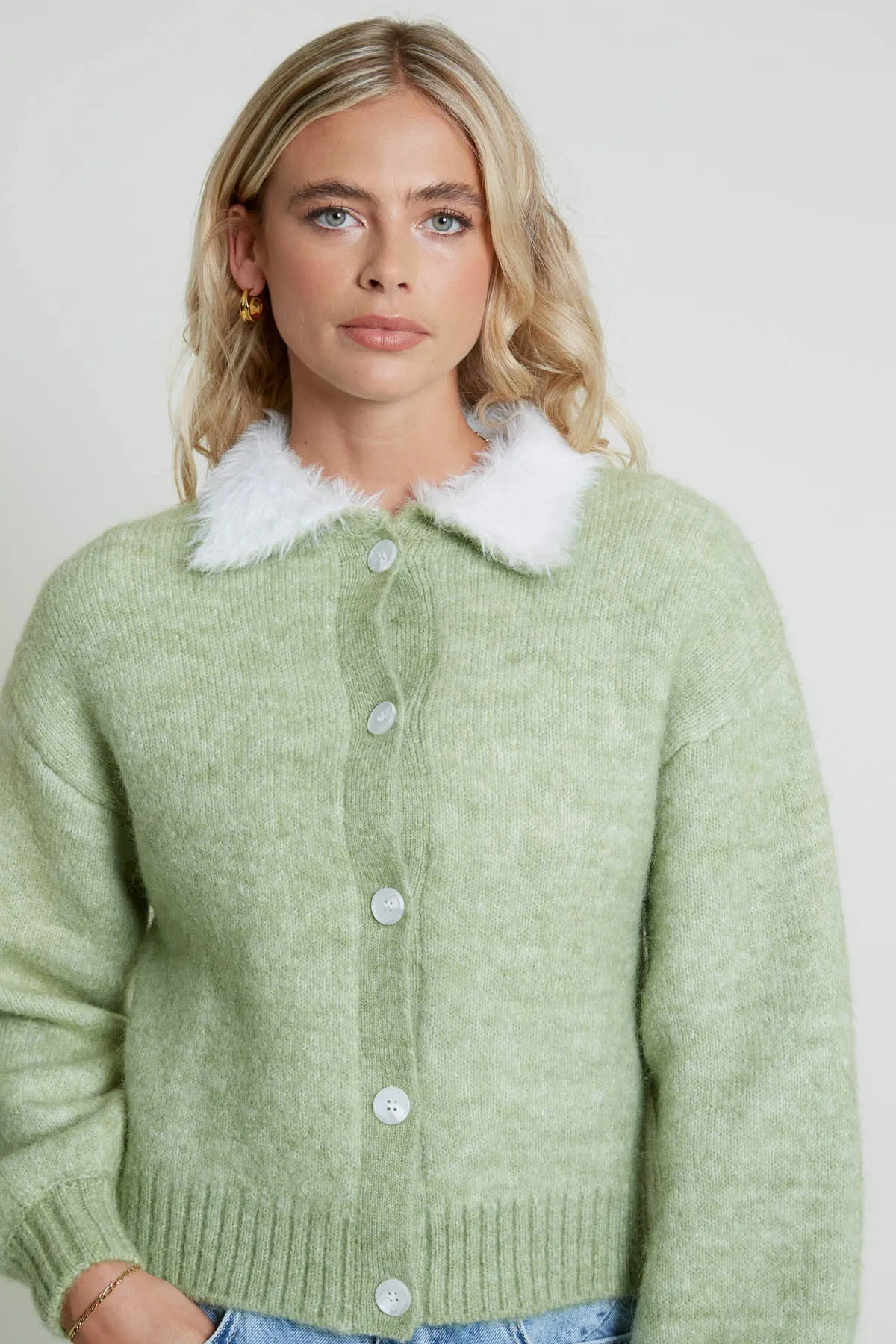 FURTI KNITTED CARDIGAN WITH CONTRAST FLUFFY COLLAR sold by NATIVE YOUTH product image thumbnail 3