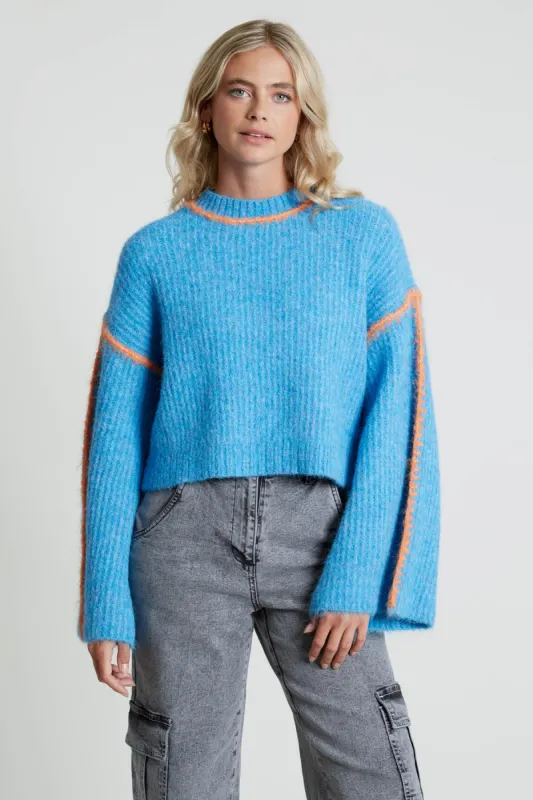LENI KNITTED BELL SLEEVE JUMPER WITH CONTRAST HAND-STITCH DETAIL sold by NATIVE YOUTH