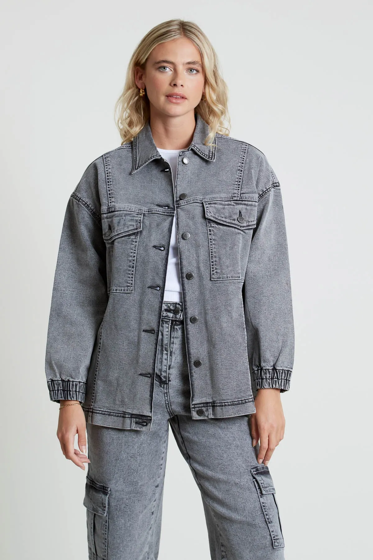 ACIALA ACID WASH DENIM JACKET WITH SEAMING DETAIL sold by NATIVE YOUTH