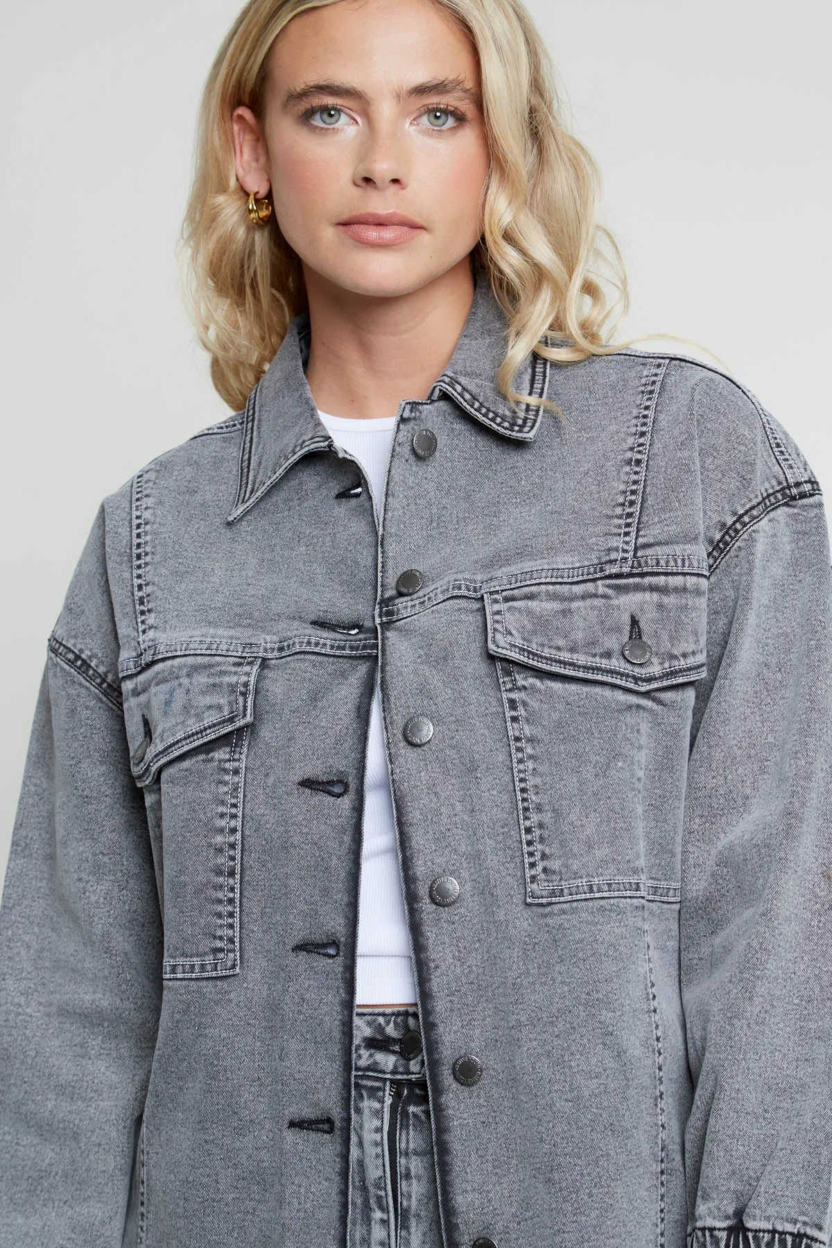 ACIALA ACID WASH DENIM JACKET WITH SEAMING DETAIL sold by NATIVE YOUTH product image thumbnail 4