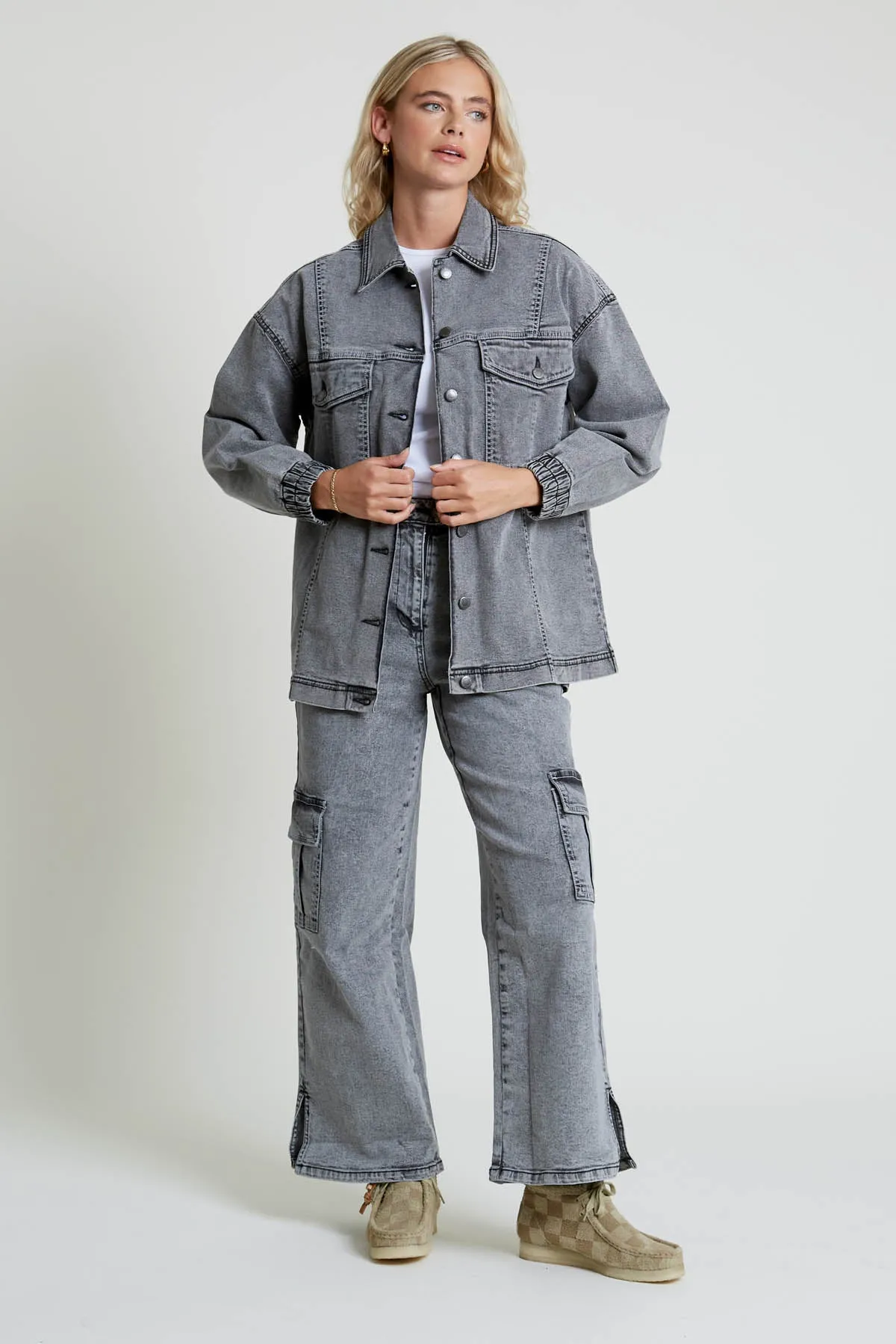 ACIALA ACID WASH DENIM JACKET WITH SEAMING DETAIL sold by NATIVE YOUTH product image thumbnail 2