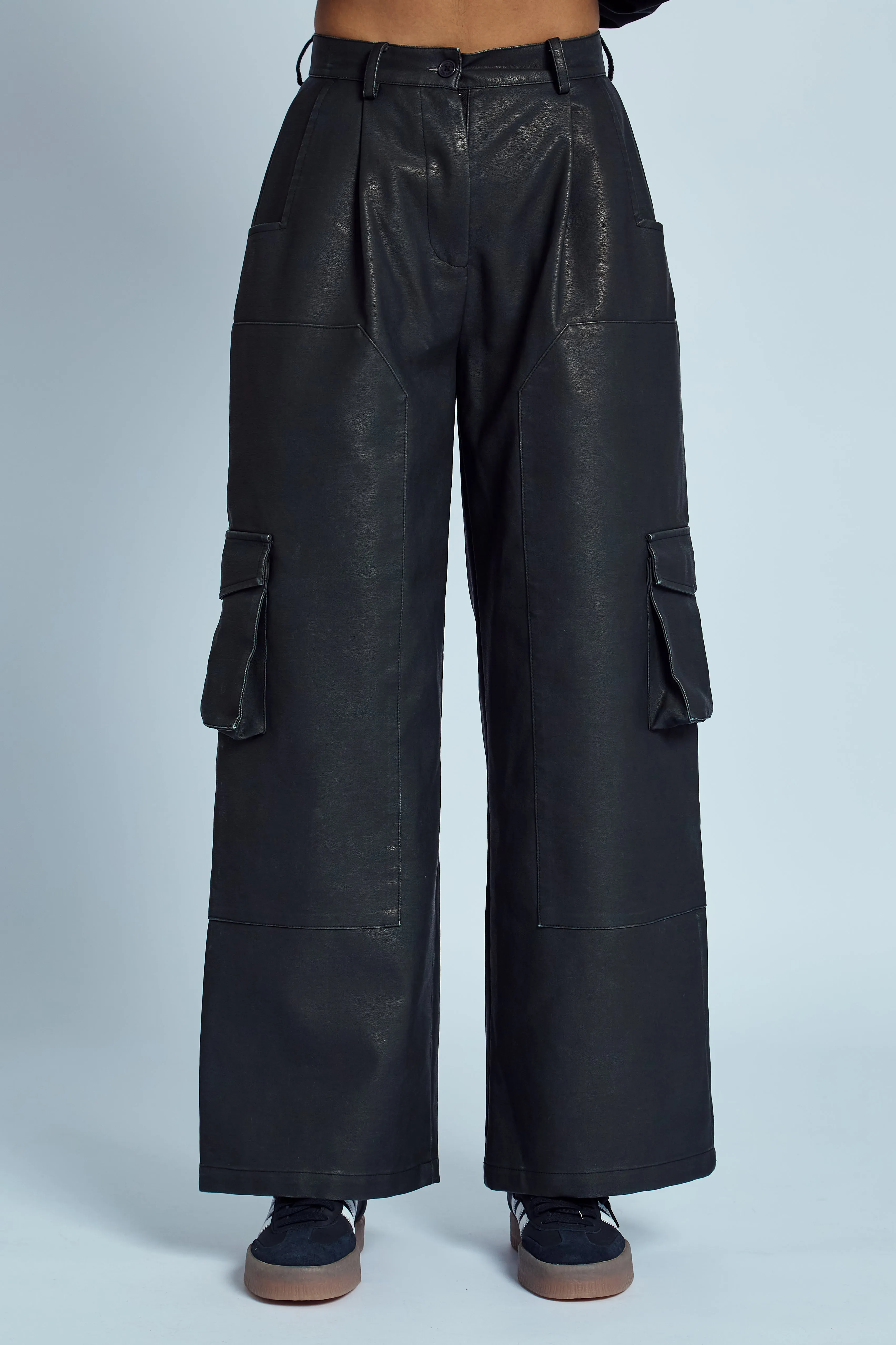 ALMOS VEGAN LEATHER WIDE LEG TROUSER sold by NATIVE YOUTH