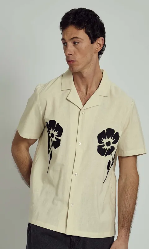 CAL REVERE COLLAR EMBROIDERED SHIRT IN NATURAL sold by NATIVE YOUTH