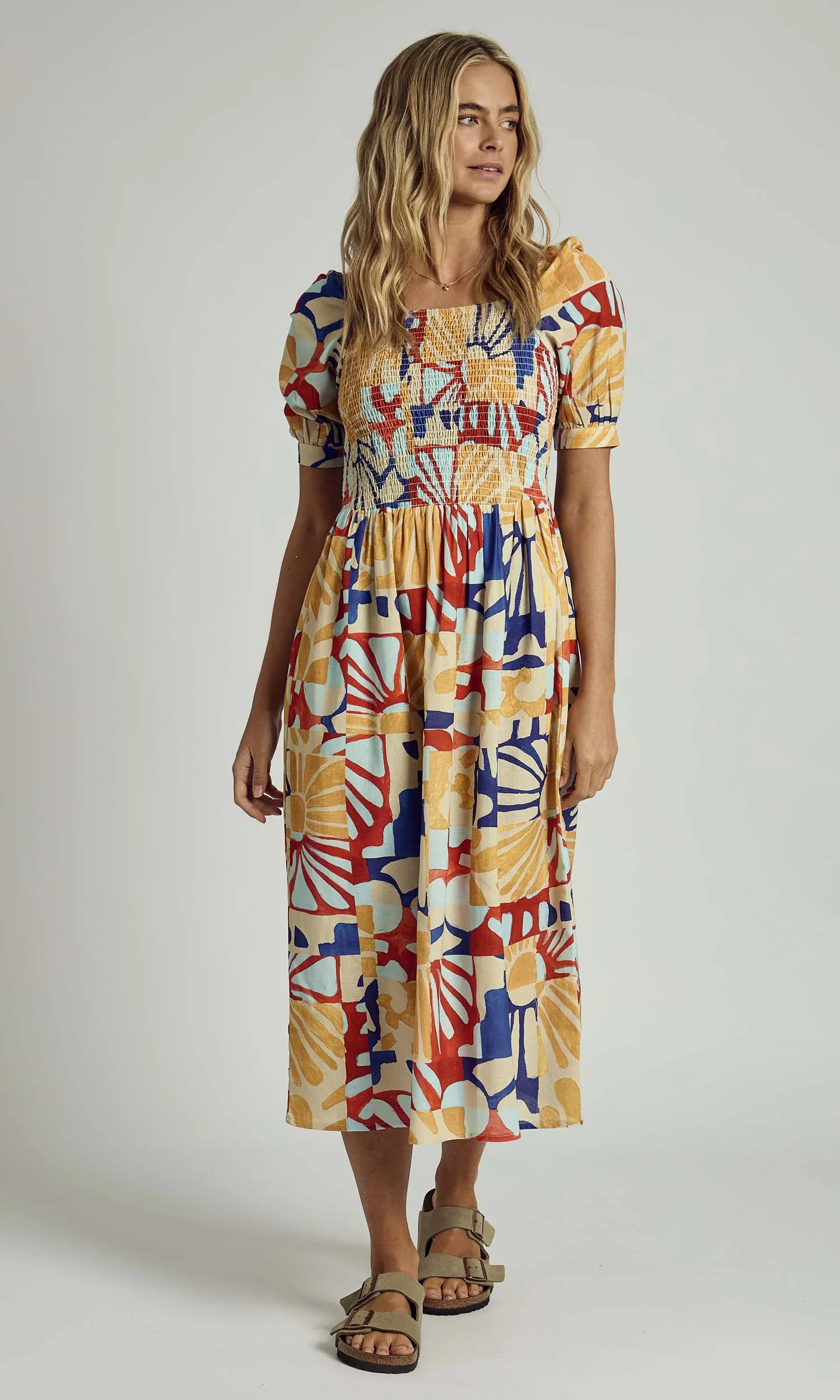 COLLAGECLIPSE BOLD BLOOM PUFF SLEEVE MIDAXI DRESS IN MULTI sold by NATIVE YOUTH product image thumbnail 2