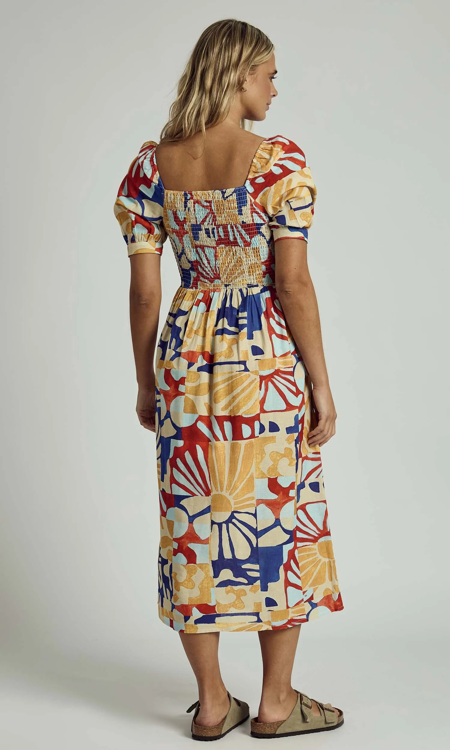 COLLAGECLIPSE BOLD BLOOM PUFF SLEEVE MIDAXI DRESS IN MULTI sold by NATIVE YOUTH product image thumbnail 4