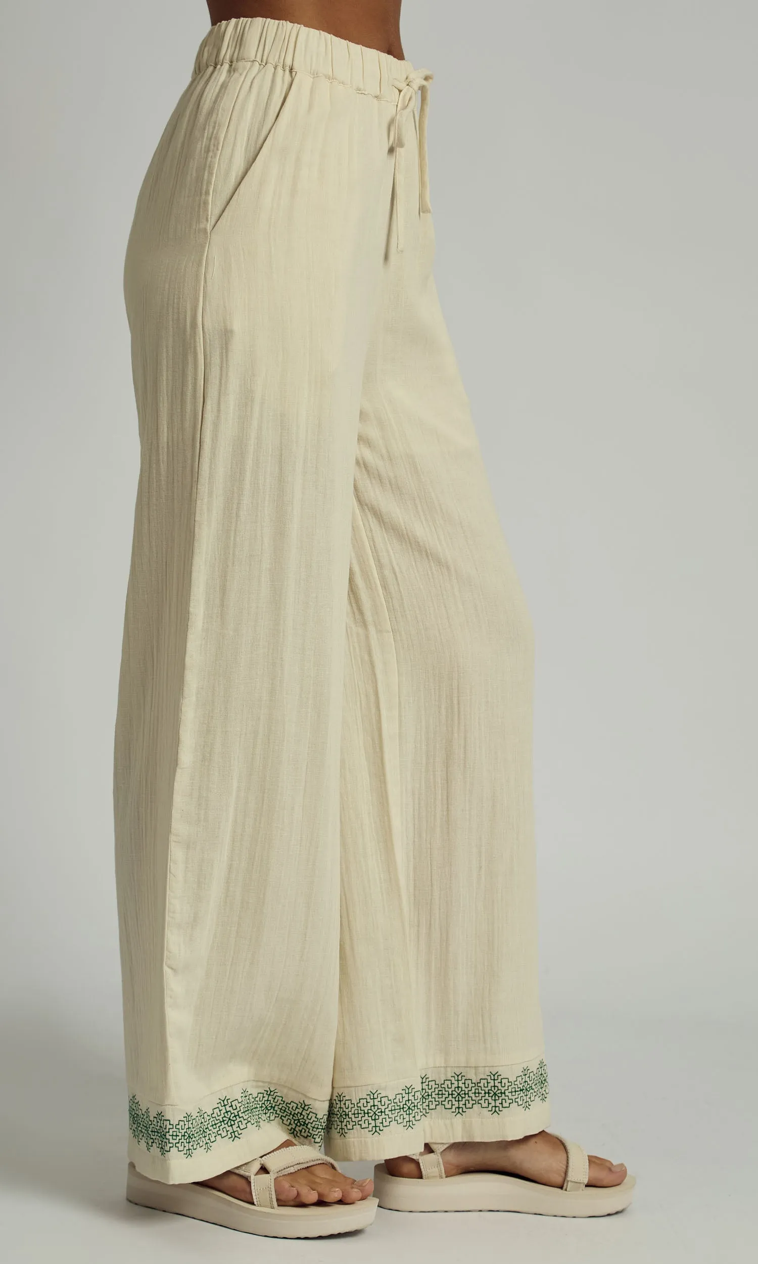 CAMRYN DOUBLE GAUZE EMBROIDERED WIDE LEG TROUSER sold by NATIVE YOUTH product image thumbnail 2