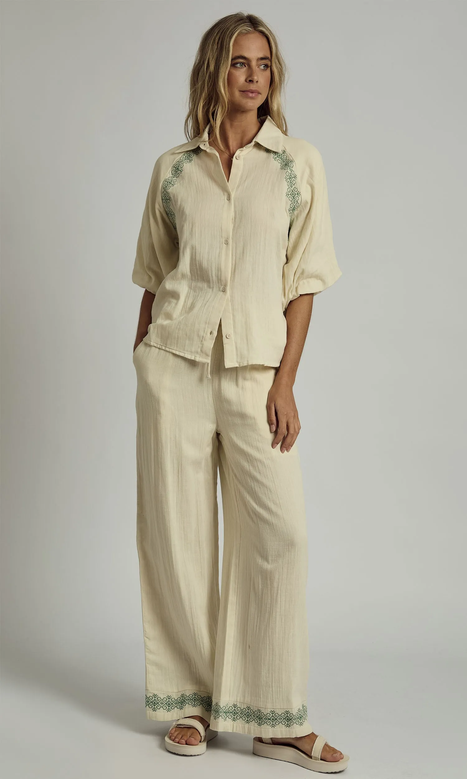 CAMRYN DOUBLE GAUZE EMBROIDERED WIDE LEG TROUSER sold by NATIVE YOUTH product image thumbnail 5