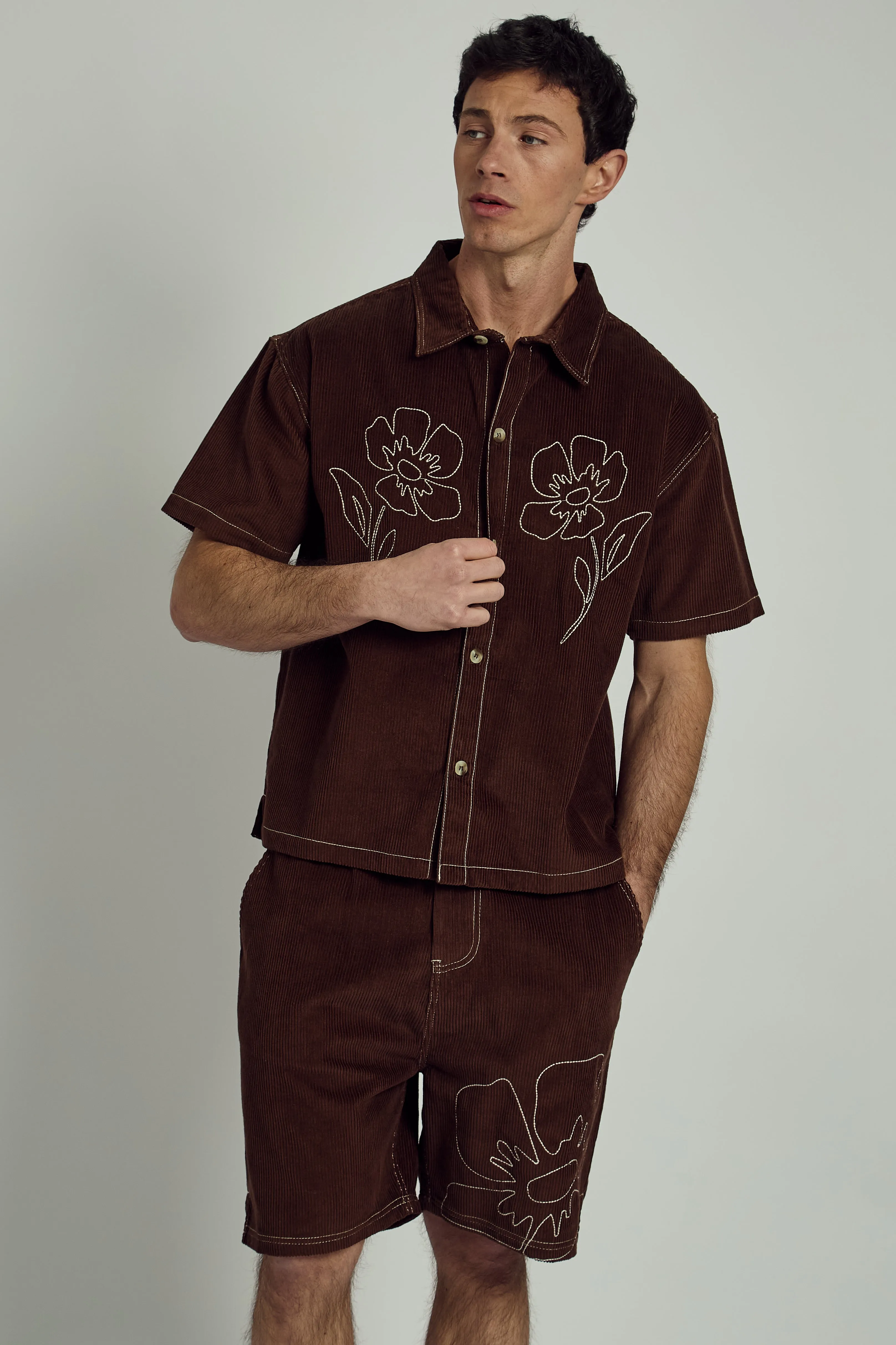 DEXTER CORDUROY BOXY SHIRT WITH FLORALS sold by NATIVE YOUTH product image thumbnail 5