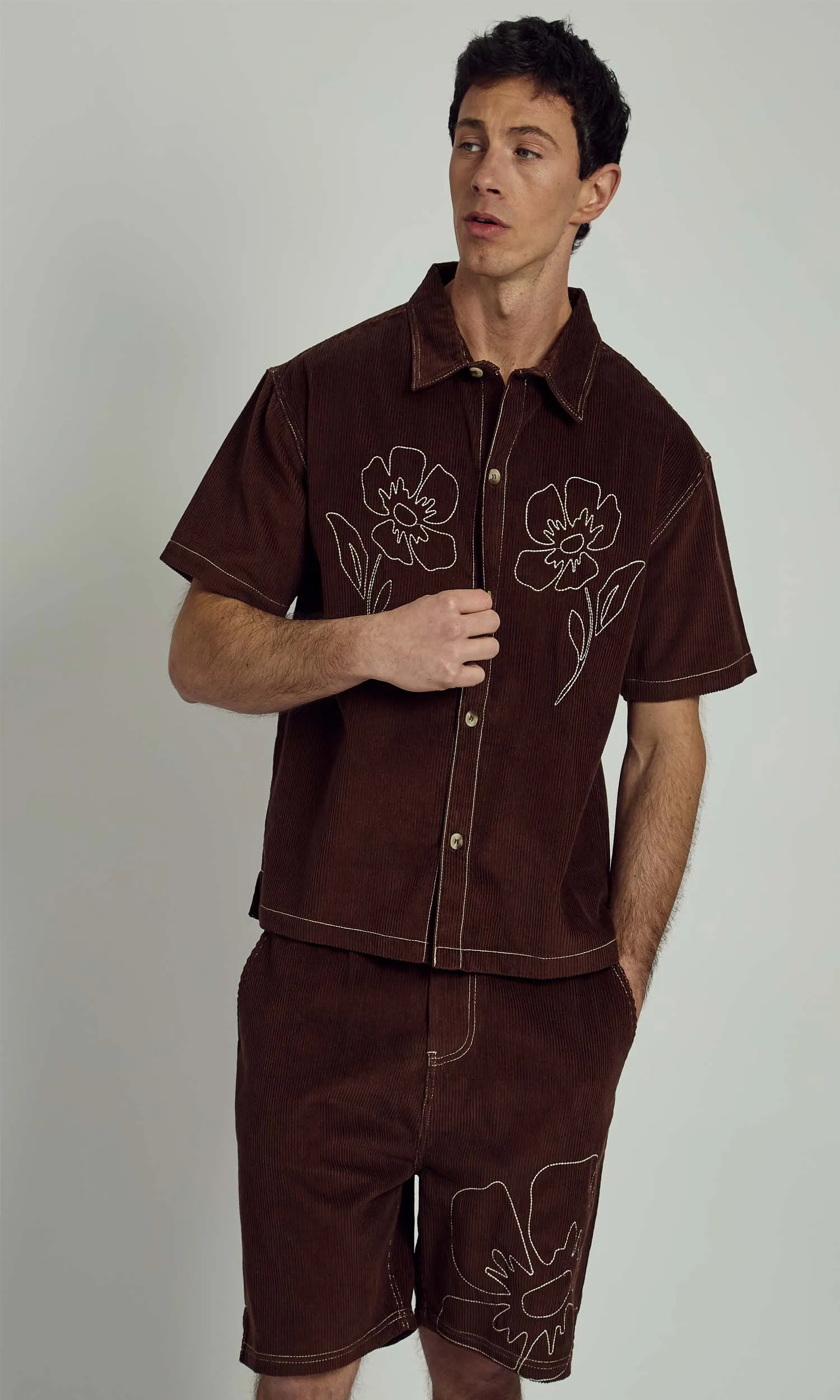 DEXTER CORDUROY BOXY SHIRT WITH FLORALS sold by NATIVE YOUTH
