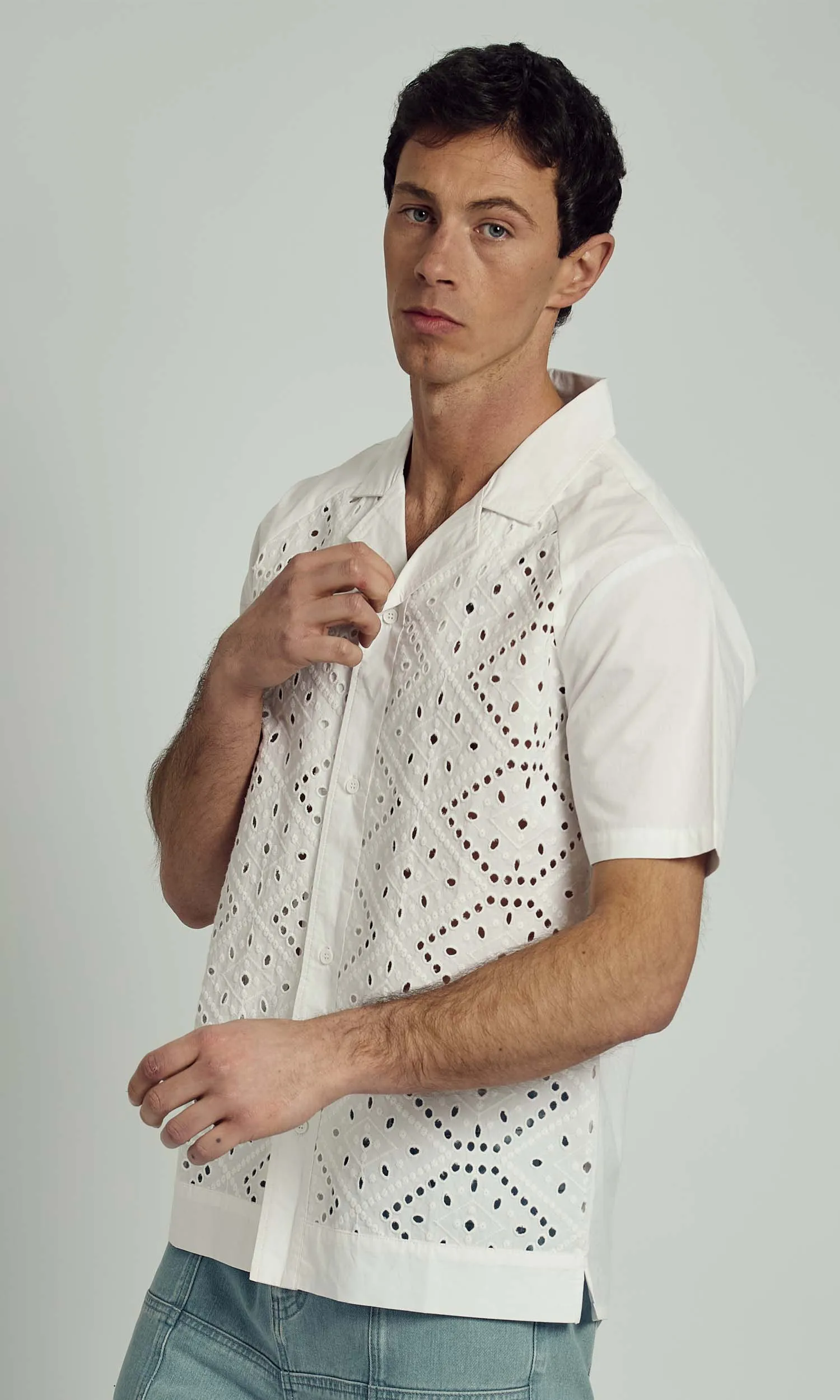 MAURICE BRODERIE LACE SHIRT IN WHITE sold by NATIVE YOUTH